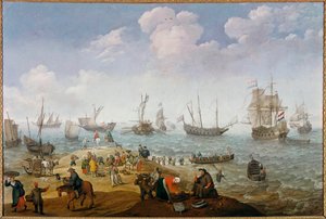 Fiskescene-maleri af Adam Willaerts (1577-1664) 1600-tallets privatsamling