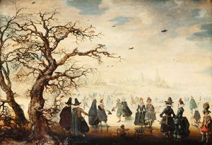 Tysk: Wintervergnügen Vinterlandskab med elegante figurer på skøjter
