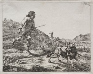 Hyrde jagter en ulv, 1803. af Adam von Bartsch