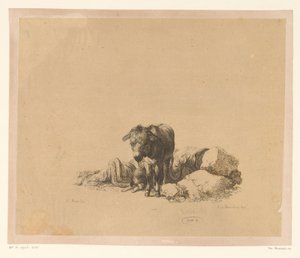 Stående æsel for en liggende hund og en sovende mand Seks tryk efter tegninger af Adam von Bartsch i samlingen af ​​Heinrich Xaver Ritter von Hauer (serietitel) Six estampes gravies par Adam de Bartsch d