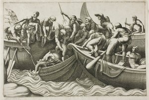 Fiskere, der fanger et havmonster af Adamo Scultori
