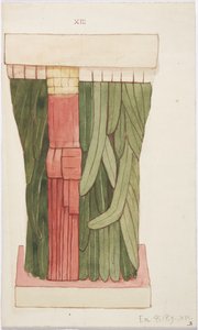 Karyatid fra det ydre kammer, Temple A, Ball Court Temple, Chichen Itza, Mexico (akvarel) af Adela Breton