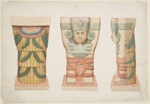 Karyatid fra det ydre kammer, Temple A, boldbane, Chichen Itza (akvarel) af Adela Breton