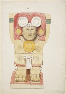 Karyatid fra det ydre kammer, Temple A, boldbane, Chichen Itza, Mexico (akvarel) af Adela Breton
