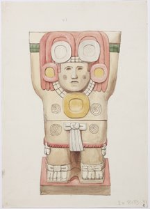 Karyatid fra det ydre kammer, Temple A, boldbane, Chichen Itza, Mexico (akvarel) af Adela Breton