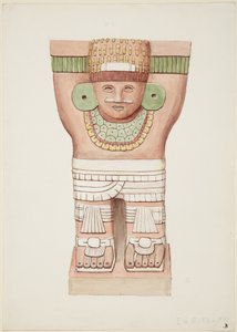 Karyatid fra det ydre kammer, Temple A, boldbanetemplet, Chichen Itza, Mexico af Adela Breton