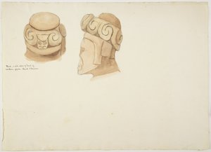 Ler- eller stenfigur fra Tiahuanaco, Bolivia (akvarel) af Adela Breton