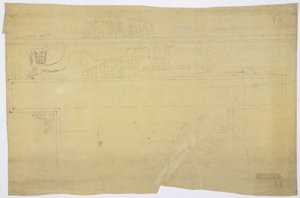 Kopi af en sporing af et vægmaleri fra oven over døren, Jaguarernes øvre tempel, Chichen Itza, Mexico Blyant 