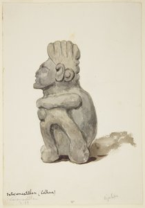 Figur fra Ixtacamaxtitlan, Cholula, Puebla, Mexico Viser krumbøjede figur (akvarel) af Adela Breton