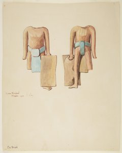 Foran og bagsiden af en hovedløs figur med halvdelen af højre ben og højre hånd mangler (akvarel) af Adela Breton