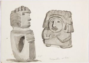 Stenfigurer i Papantla, Mexico (akvarel) af Adela Breton
