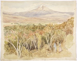 Vulkanen Popocatépetl fra Yautepec, Morelos State, Mexico (akvarel og grafit)
