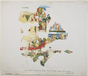 Vægmaleri fra en hvælving i et stort kammer i Casa de Monjas, Chichen Itza, Yucatan, Mexico (akvarel) af Adela Breton