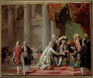 Modtagelse af en ridder af Sankt Lazarus orden af Jerusalem og Vor Frue af Karmelbjerget af den sidste stormester, greven af Provence (fremtidig kong Ludvig XVIII) (1755-1824) under Ludvig XVI. Maleri af Adelaide Labille Guiard (1749- 1803) 1788 omkring
