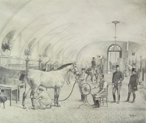 De kongelige stalde: morgenpleje (blyant) af Adele Walter