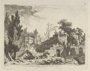Udsigt over resterne af et teater fra Forskellige udsigter hentet fra naturen... i..., 1700-tallet. af Adélaide Allou