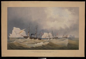 H.M.S. Phoenix med ledsagere, The Diligence og Breadalbane, blandt isbjergene af Admiral Edward Augustus Inglefield