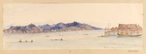 Borneo - Looking up the River from our house fra West Indies, North American and Borneo scrapbook, ca. 1845 (Akvarel) af Admiral Sir Edward Gennys Fanshawe