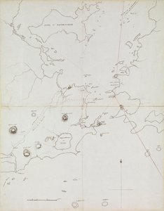 Kort over havnen i Rio de Janeiro, Brasilien, ca. 1849 (pen, blæk)