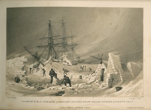 Besætningen på H.M.S. Terror, der fuldender snevæggene under en kraftig kuling af Admiral William Henry Smyth