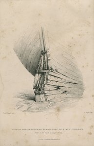 Udsigt over den brækkede agterstolpe af H.M.S. Terror: taget på stranden ved Lough Swilly af Admiral William Henry Smyth
