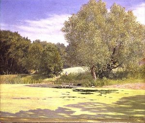 En fisker forlader en dam af Adolf Alfred Larsen