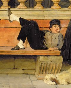 St. Marks, Venedig, detalje af en dreng, der ryger olie på lærred detalje af 100405 af Adolf Echtler
