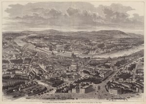 Fugleperspektiv af Basel, Schweiz (gravering) af Adolf Eltzner