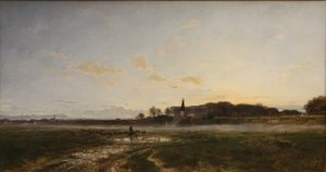 Theresienwiese med Bavaria i aftenlyset