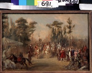 Zarens jagt i 1500-tallet. Værk af Adolf Karl den Store (1826-1901). Olie på pap