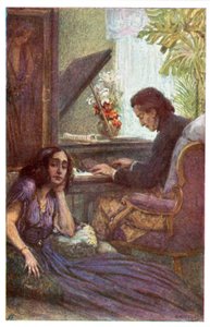 Musiker og komponist, Frederic Chopin, med George Sand af Adolf Karpellus (farve litho) af Adolf Karpellus