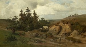 Landskab med en træbro. 1858 af Adolf Kosárek