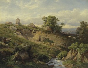 Valley Slope med Rock Fall, 1861 af Adolf Mosengel