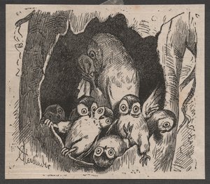Ugle med unger, ca. 1890 (quickpress print) af Adolf Oberländer