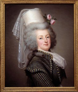 Portræt af Marie Antoinette de Lorraine-Habsburg, dronning af Frankrig (1755-1793), i en Amazonas kjole - Maleri af svenske Adolf Ulrich Wertmuller (1751 - 1811)