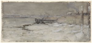 Sejler på isen på Maas i Rotterdam af Adolf le Comte