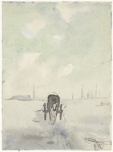 Vinterlandskab med hest og vogn