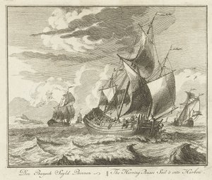 Silderør sejler hjem, ca. 1725 Den Buysch Seyld Binnen / The Herring Busse Sail