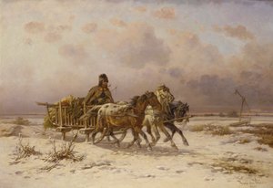 En bonde i en slæde, der kører tre heste af Adolf van der Venne