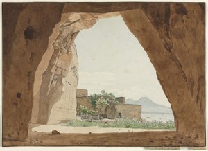 Vesuv og Napoli-bugten fra en hule af Adolf von Heydeck