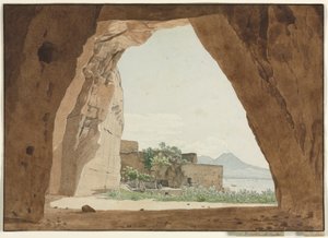 Vesuv og Napolibugten fra en grotte af Adolf von Heydeck