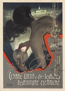 Reklameplakat produceret for det italienske lysforsyningsfirma Cesare Urtis & Co. i Torino, 1889