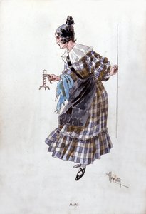 Kostume af Mimis karakter til operaen "La Boheme"" af Giacomo Puccini (1858-1924). Akvarel af Adolfo Hohenstein.