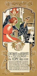 Gengivelse af en plakat, der reklamerer for den internationale udstilling af elektricitet af Adolfo Hohenstein