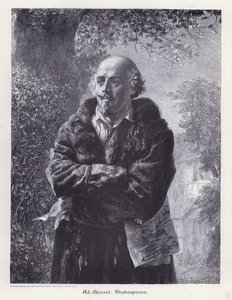 William Shakespeare, engelsk dramatiker (gravering) af Adolph Friedrich Erdmann von (after) Menzel