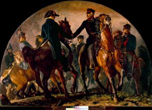 Møde mellem Gebhard Leberecht von Blucher (1742-1819) og Arthur Wellesley Wellington (1769-1852), i slaget ved La Belle Alliance (1815). Maleri af Adolf Menzel (1815-1905) Ec. Alle af Adolph Menzel