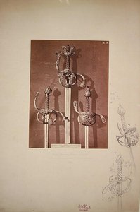 Sværd af jern og sølv (blyantskitse på en illustreret side) af Adolph Menzel