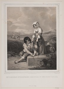 En romersk hyrdedreng ombinder en ung piges sandal. af Johan Adolph Kittendorff