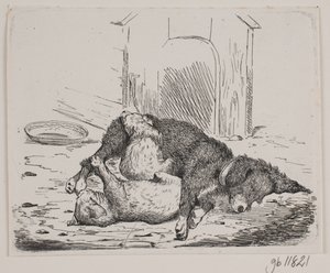 Lænkehund med hvalp af Johan Adolph Kittendorff