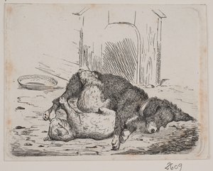 Lænkehund med hvalp af Johan Adolph Kittendorff